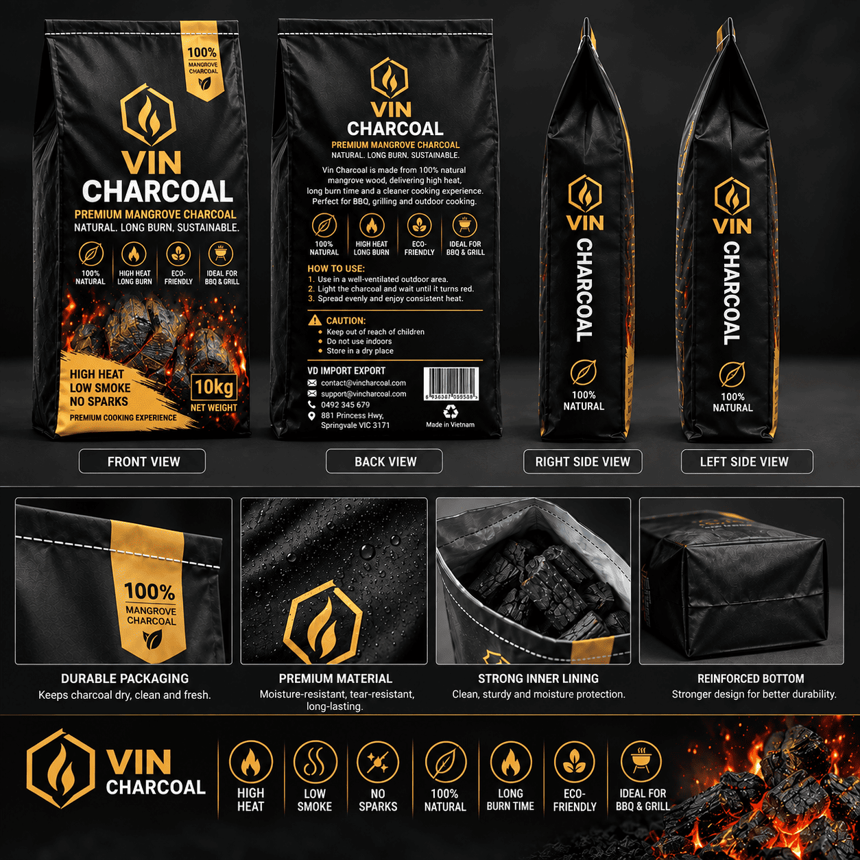 10KG VINCHARCOAL premium mangrove charcoal