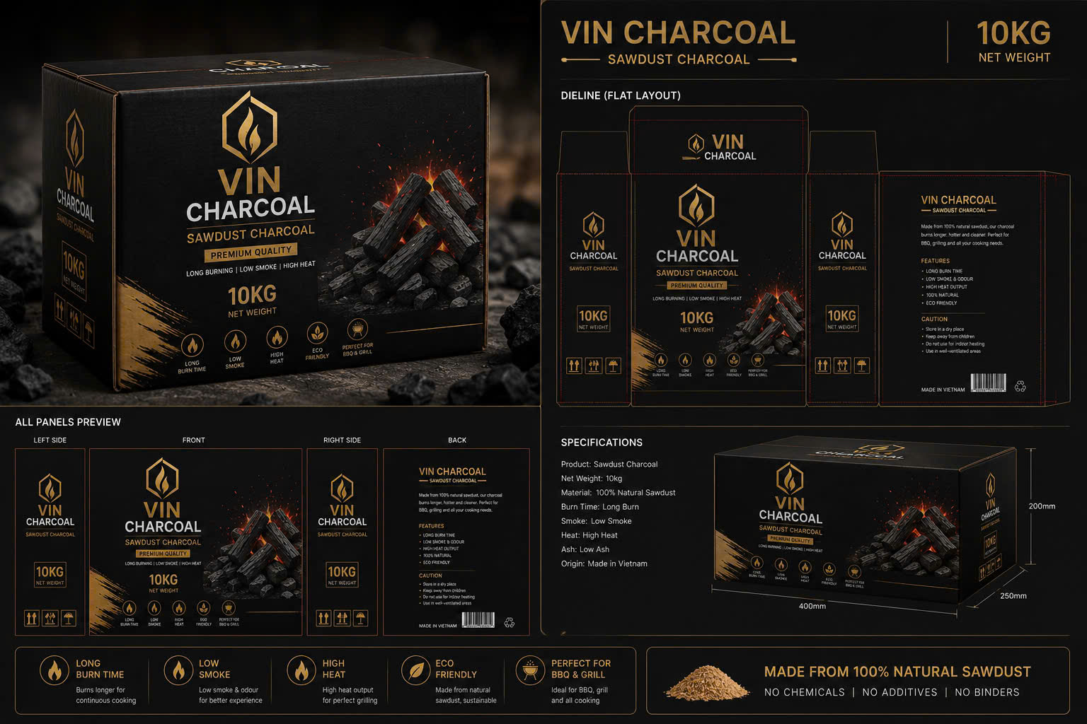 VINCHARCOAL sawdust charcoal packaging