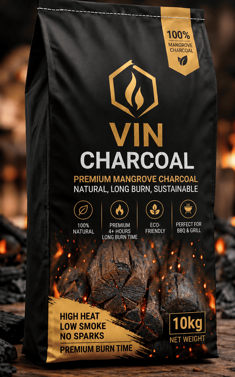 Vin Charcoal premium mangrove charcoal 10kg bag